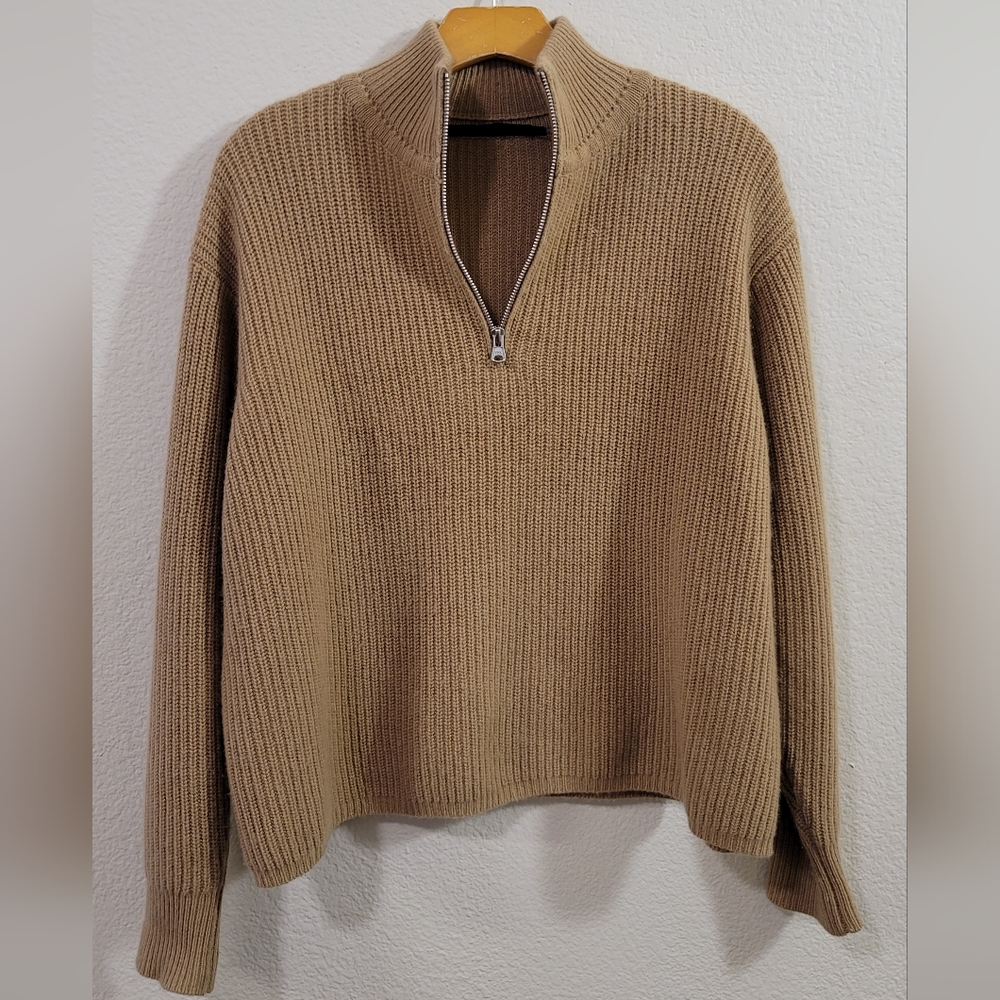 Jenni Kayne Boxy Half Zip Cashmere Sweater XS Undyed Stone $495 - Picture 5 of 9